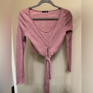Fashion Nova pink cropped long sleeve wraparound shirt